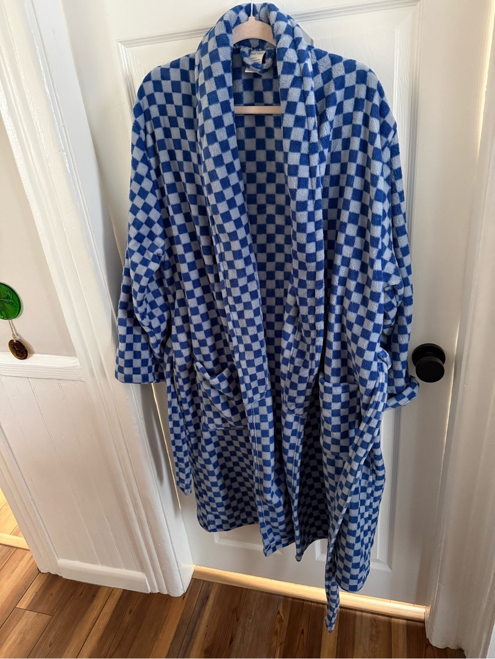 Blue Checkered Fleece Unisex Robe